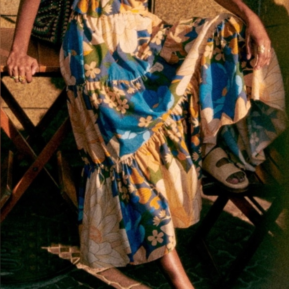 Sézane x Farm Rio Sakura Tiered Maxi Skirt
